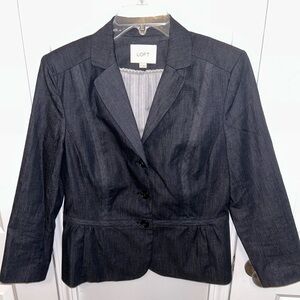 LOFT womens denim chambray 3/4 sleeve ruffled hem LINED suit blazer‎ size 6